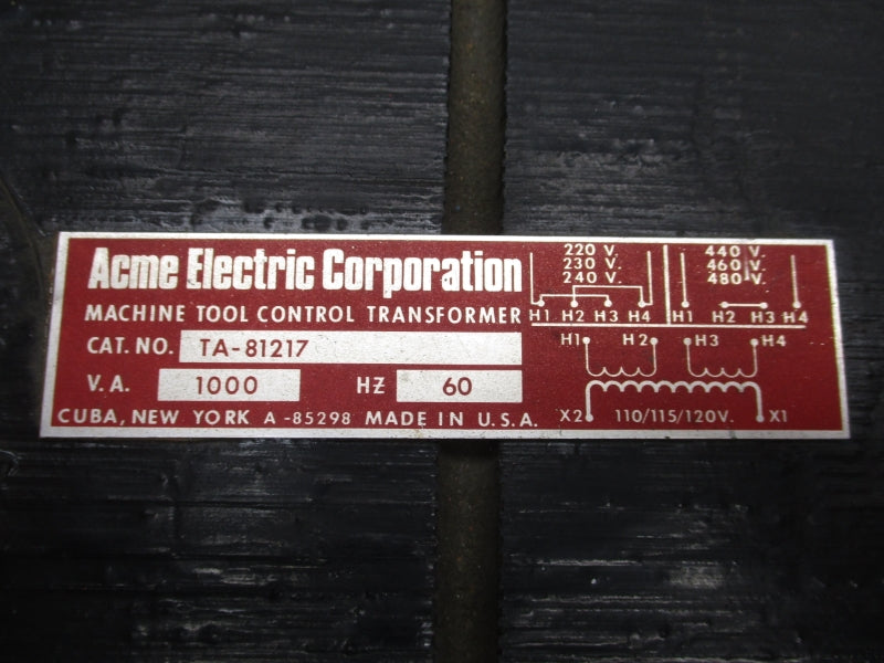 ACME ELECTRIC CORP. TA-81217 480V UNMP