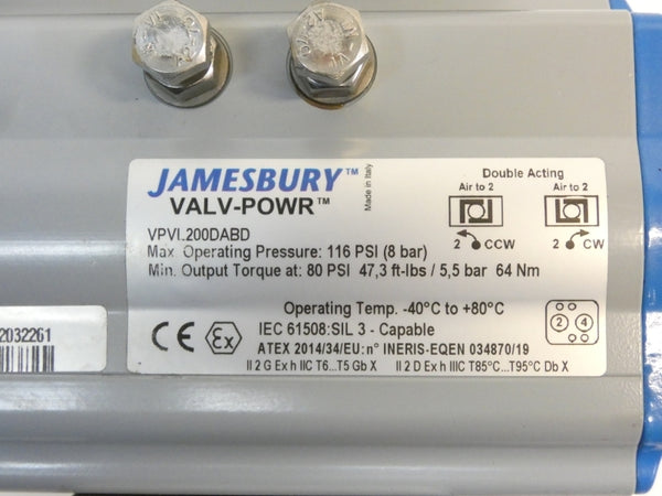 JAMESBURY VPVL200DABD QG2VP02SDM 125/250VAC 10A 116PSI NSNP