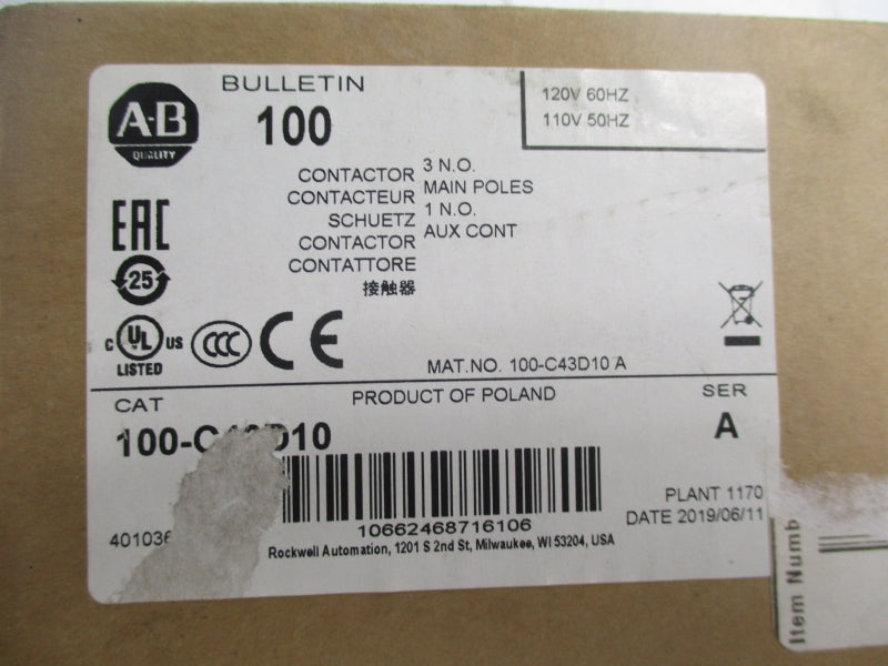 ALLEN BRADLEY 100-C43KJ00 SER. A 690V 85A NSMP