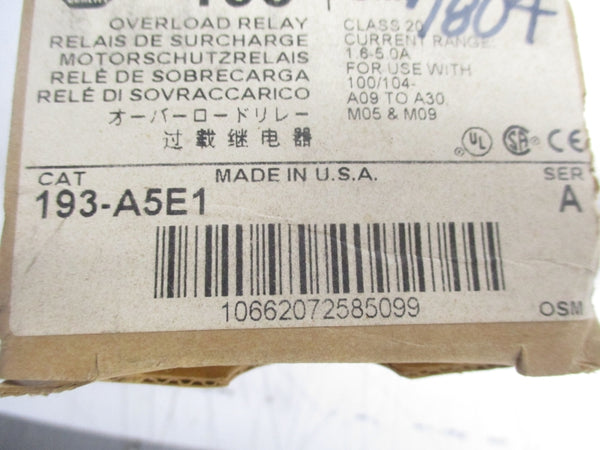 ALLEN BRADLEY 193-A5E1 SER. A 600V 1.6-5.0A (BR/WH) NSMP