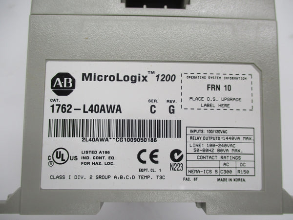 ALLEN BRADLEY 1762-L40AWA SER. C REV. G F/W 10 240VAC NSMP