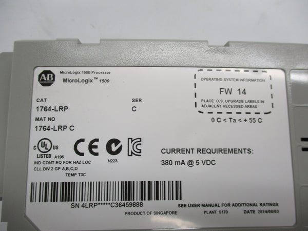 ALLEN BRADLEY 1764-LRP SER. C F/W. 14 380MA 5VDC NSMP