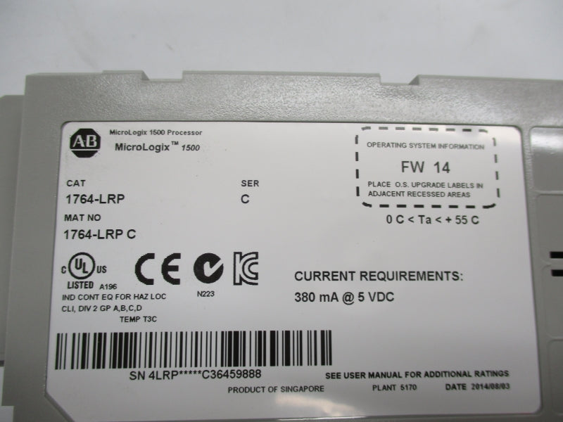 ALLEN BRADLEY 1764-LRP SER. C F/W. 14 380MA 5VDC NSMP