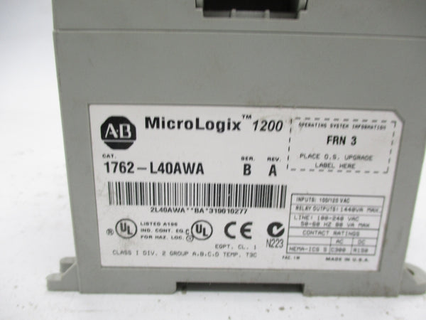 ALLEN BRADLEY 1762-L40AWA SER. B REV A F/W 3 120VAC UNMP