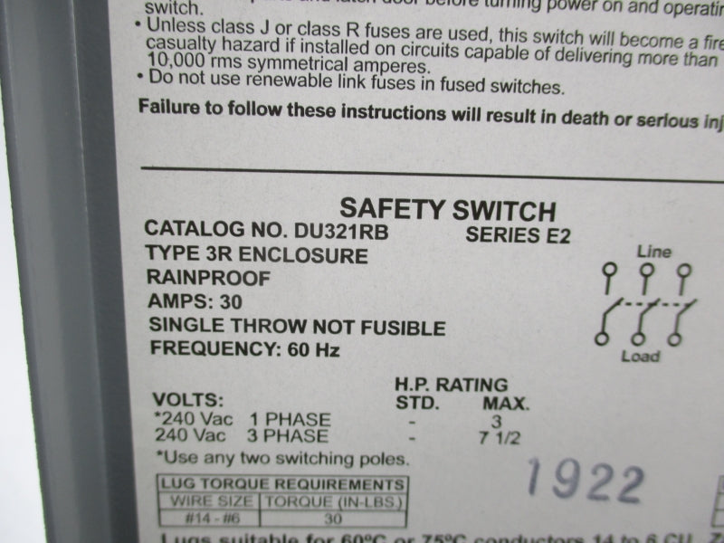 SQUARE D DU321RB SER. E2 240VAC 30A NSMP