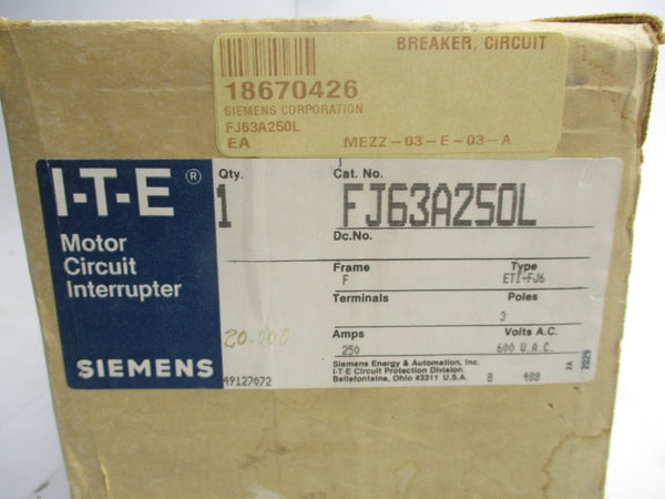 ITE FJ63A250L 600VAC 250A NSNP