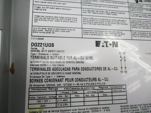 EATON DG221UGB SER. B 240V 30A UNMP