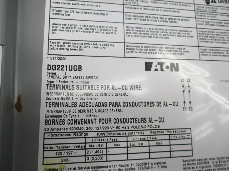 EATON DG221UGB SER. B 240V 30A UNMP