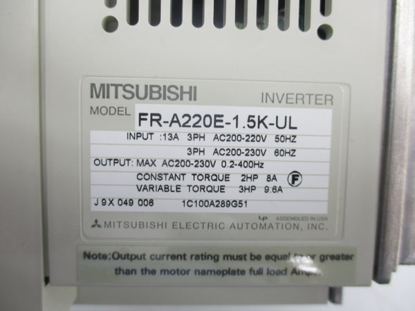 MITSUBISHI FR-A220E-1.5K-UL 200-220VAC 13A NSMP