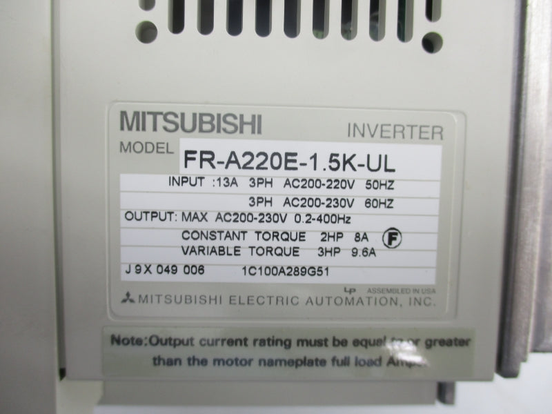 MITSUBISHI FR-A220E-1.5K-UL 200-220VAC 13A NSMP