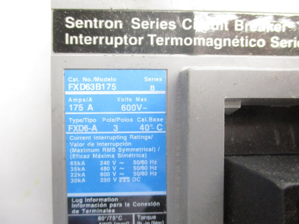 SIEMENS FXD63B175 SER. B 600V 175A NSNP