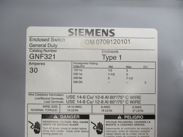 SIEMENS GNF321 240VAC 30A NSNP