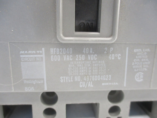 WESTINGHOUSE HFB2040 4976D04G23 600VAC 40A NSMP