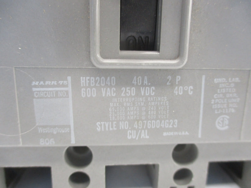 WESTINGHOUSE HFB2040 4976D04G23 600VAC 40A NSMP