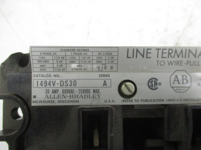 ALLEN BRADLEY 1494V-DS30 SER. A 600VAC 30A (AS PICTURED) NSNP
