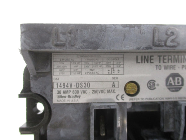 ALLEN BRADLEY 1494V-DS30 SER. A 600VAC 30A UNMP