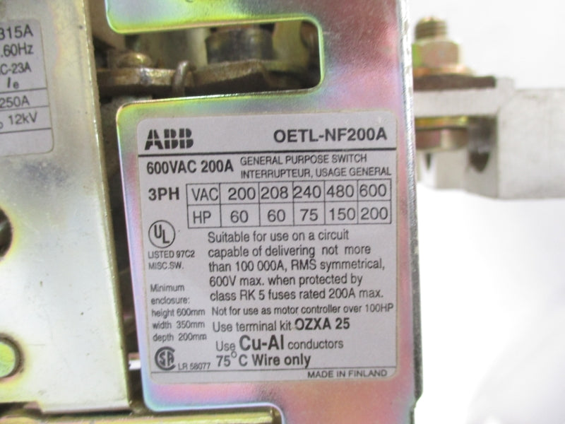 ABB OETL-NF200A 600VAC 200A UNMP