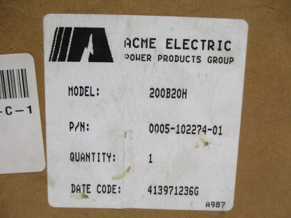ACME ELECTRIC 200B20H 115/230V 10.0A NSMP