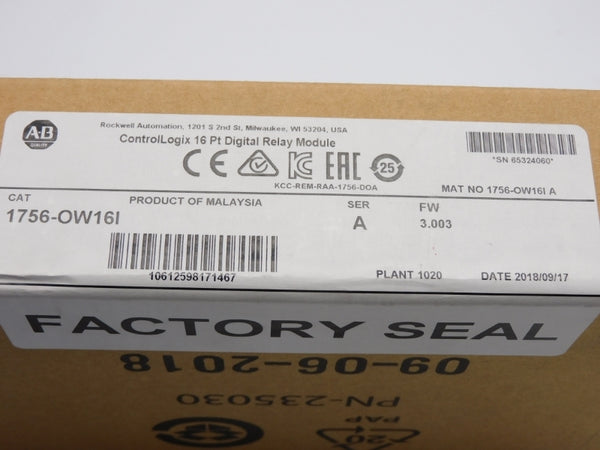 ALLEN BRADLEY 1756-OW16I SER. A F/W 3.003 DATE: 2018 NSFS