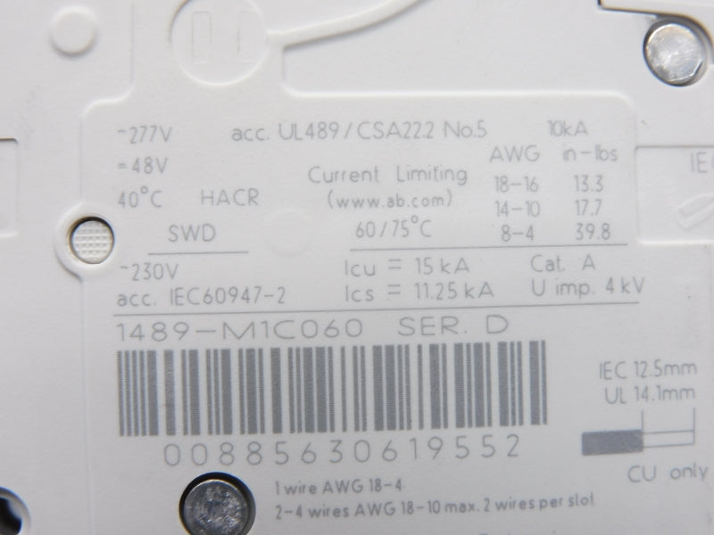 ALLEN BRADLEY 1489-M1C060 SER. D 277V 6A NSNP
