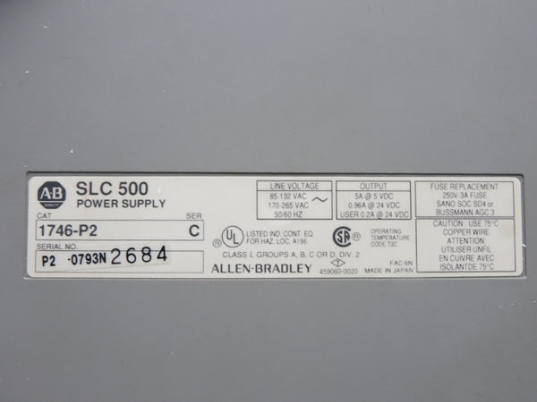 ALLEN BRADLEY 1746-P2 SER. C 170-265VAC (AS PICTURED) UNMP