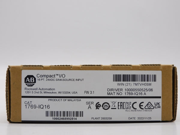 ALLEN BRADLEY 1769-IQ16 SER. A F/W 3.1 24VDC DATE: 2022 NSFS