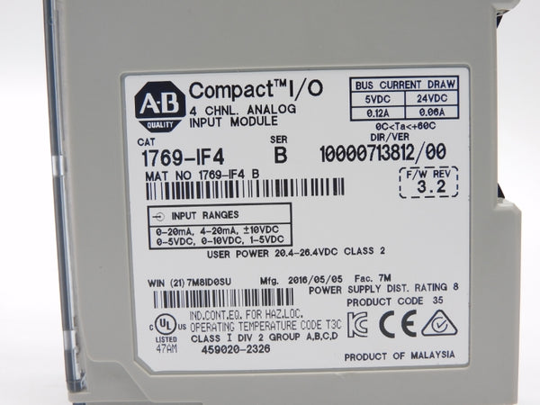 ALLEN BRADLEY 1769-IF4 SER. B F/W 3.2 24VDC 0.006A NSNP