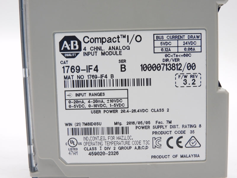 ALLEN BRADLEY 1769-IF4 SER. B F/W 3.2 24VDC 0.006A NSNP