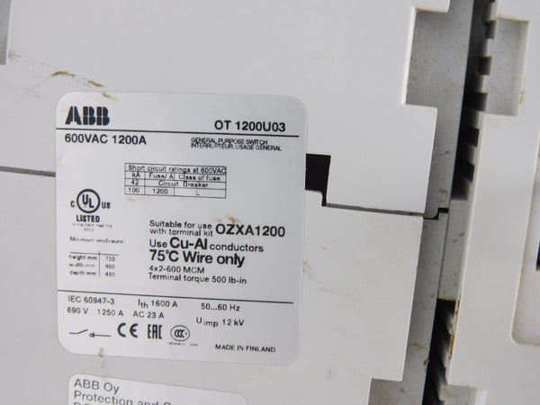 ABB OT1200U03 600VAC 1200A NSNP