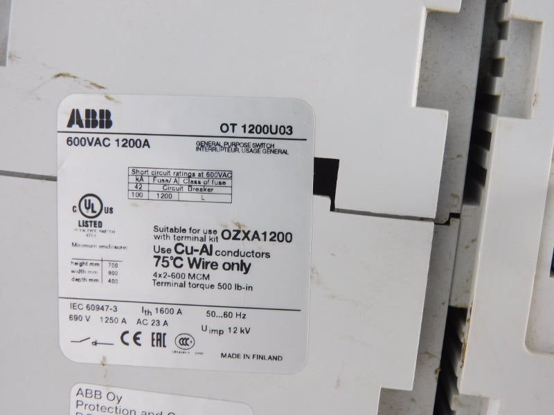 ABB OT1200U03 600VAC 1200A NSNP