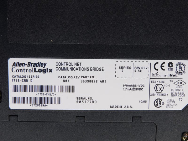 ALLEN BRADLEY 1756-CNB SER. D F/W 5.50 24VDC NSMP