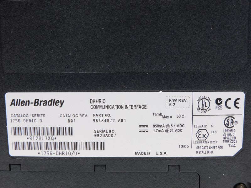 ALLEN BRADLEY 1756-DHRIO SER. D F/W 6.2 24VDC (NO TERMINAL) NSMP