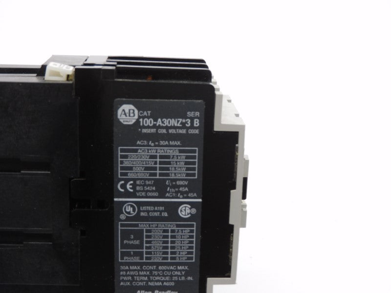ALLEN BRADLEY 100-A30NZ*3 SER. B 24VDC 30A NSNP