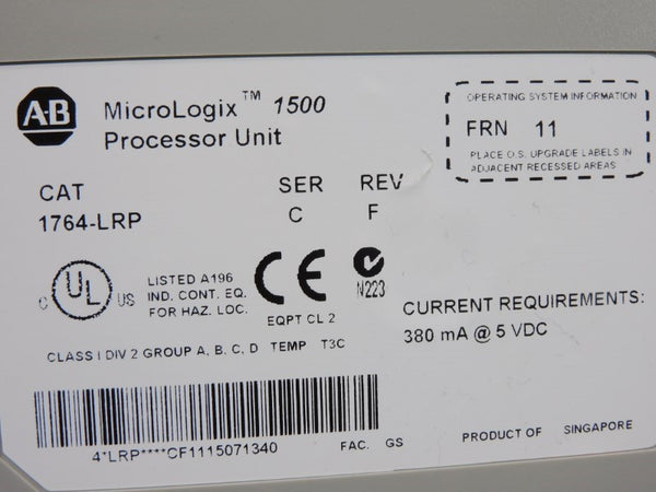 ALLEN BRADLEY 1764-LRP SER. C F/W 11 5VDC NSNP