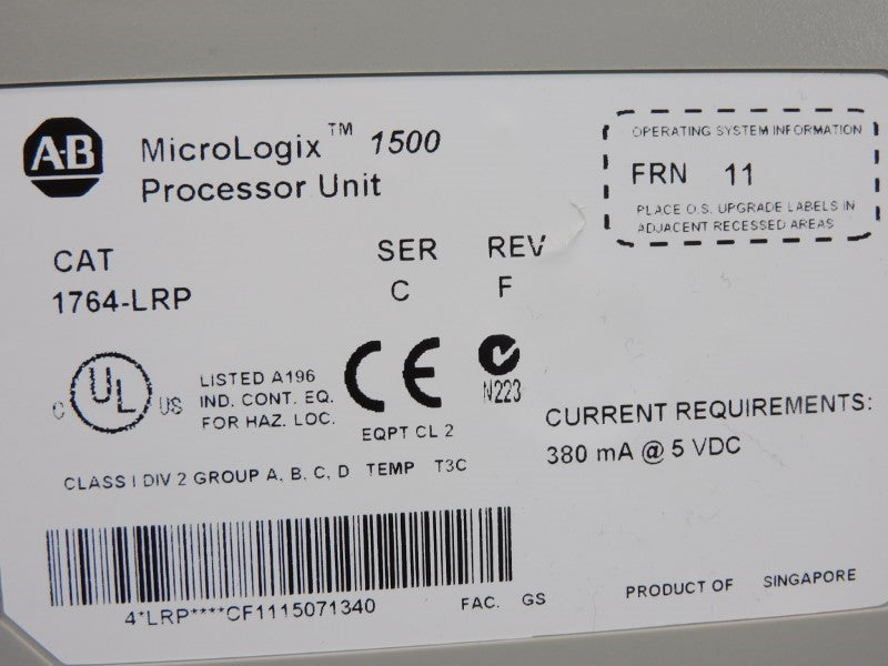 ALLEN BRADLEY 1764-LRP SER. C F/W 11 5VDC NSNP