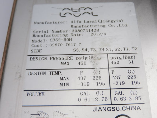 ALFA LAVAL CB52-60H 3287076177 450PSI NSNP