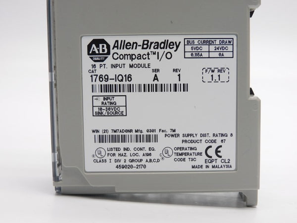 ALLEN BRADLEY 1769-IQ16 SER. A F/W 1.1 10-30VDC 0.115A NSNP