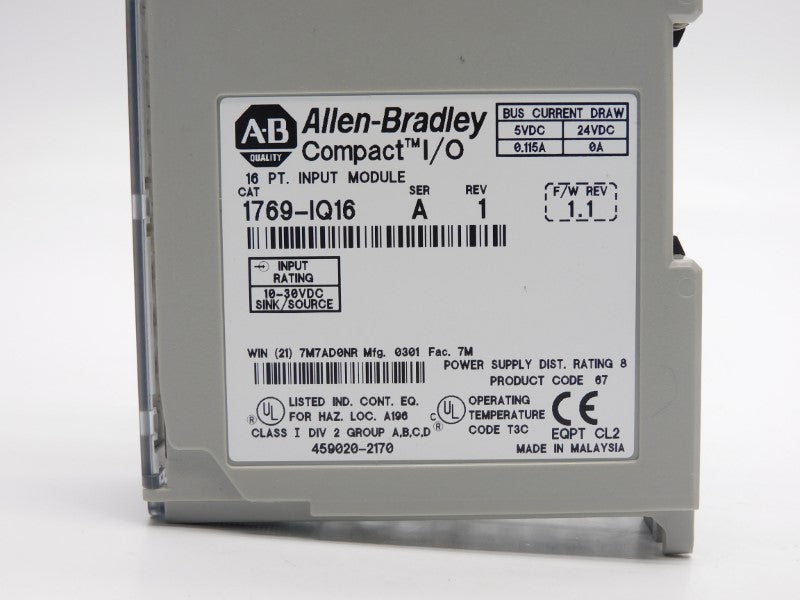 ALLEN BRADLEY 1769-IQ16 SER. A F/W 1.1 10-30VDC 0.115A NSNP