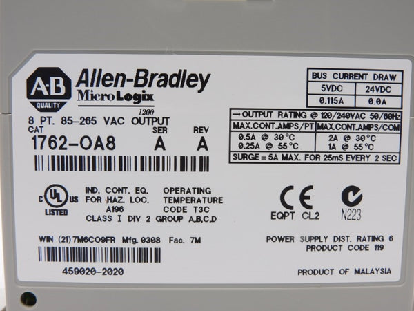 ALLEN BRADLEY 1762-OA8 SER. A 24VDC NSNP