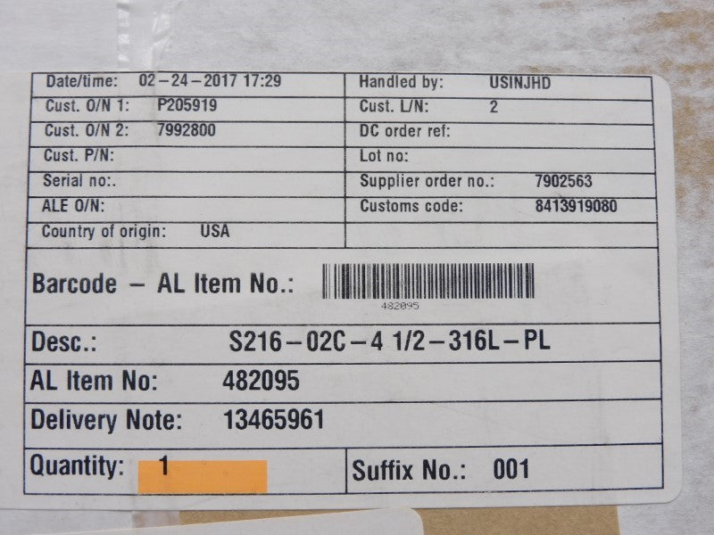 ALFA LAVAL S216-02C-4-1/2-316-PL 482095 NSMP