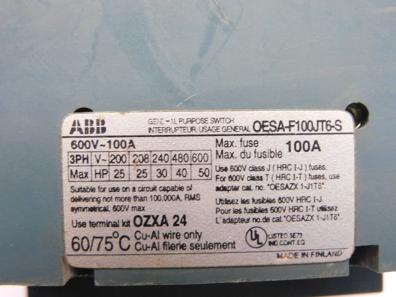 ABB OESA-F100JT6-S 600V 100A (AS PICTURED) UNMP