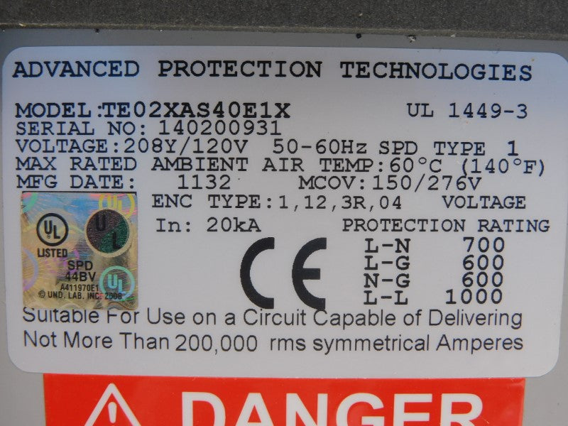 ADVANCED PROTECTION TECHNOLOGIES TE02XAS40E1X 120V NSNP