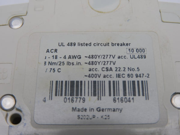ABB S202UP-K25 277VAC 25A NSNP