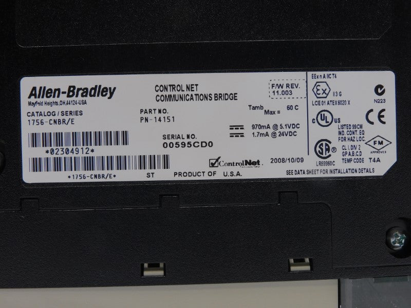 ALLEN BRADLEY 1756-CNBR SER. E F/W 11.003 24VDC NSNP