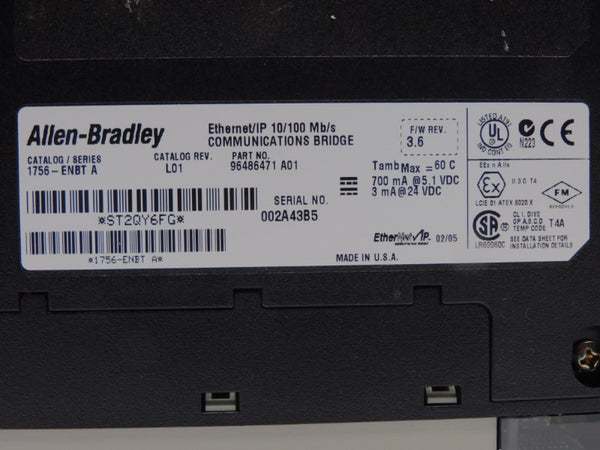 ALLEN BRADLEY 1756-ENBT SER. A F/W 3.6 24VDC REMAN