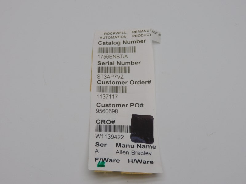 ALLEN BRADLEY 1756-ENBT SER. A F/W 3.6 24VDC REMAN