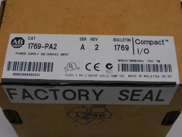 ALLEN BRADLEY 1769-PA2 SER. A 120/240VAC DATE: 2007 REV. 2 NSFS
