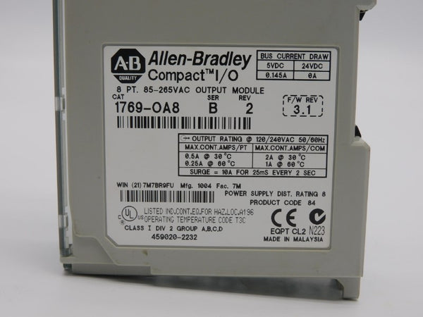 ALLEN BRADLEY 1769-OA8 SER. B F/W 3.1 REV. 2 85-265VAC 10A NSNP