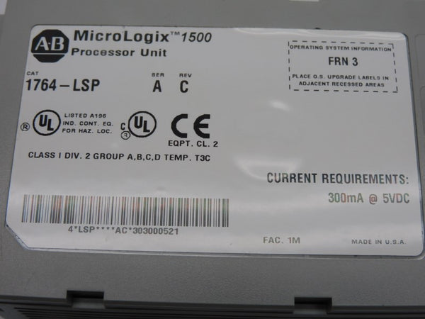 ALLEN BRADLEY 1764-LSP SER. A F/W 3 REV. C 5VDC NSNP