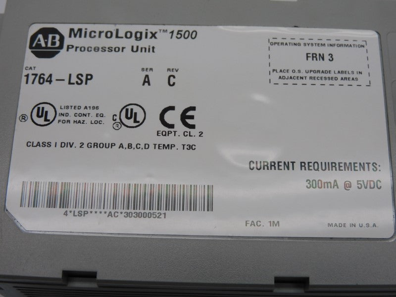 ALLEN BRADLEY 1764-LSP SER. A F/W 3 REV. C 5VDC NSNP